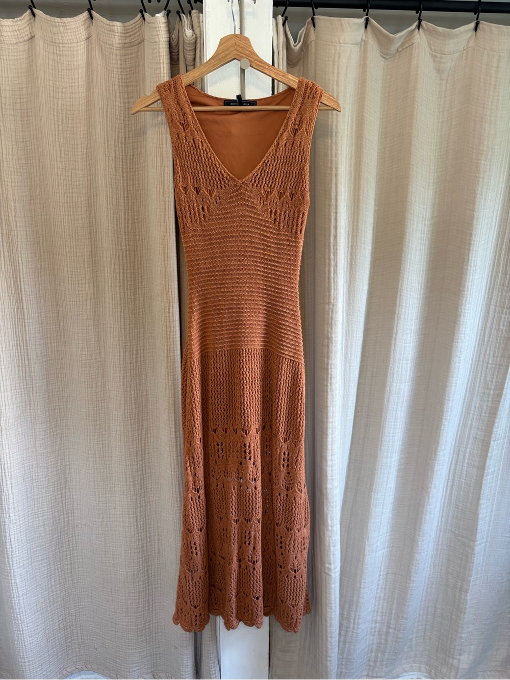 BCBGMaxazria Sleeveless Knit Crochet Maxi Dress- Small